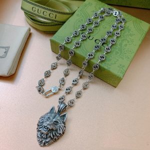 wolf head necklace silver tone for women 2799