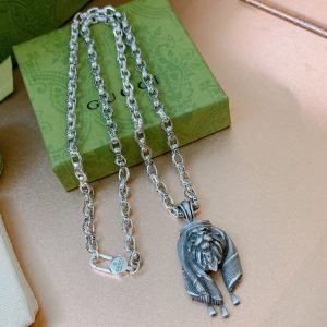 8 lion head necklace silver tone for women 2799
