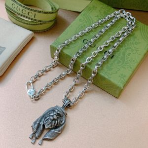 14 lion head necklace silver tone for women 2799