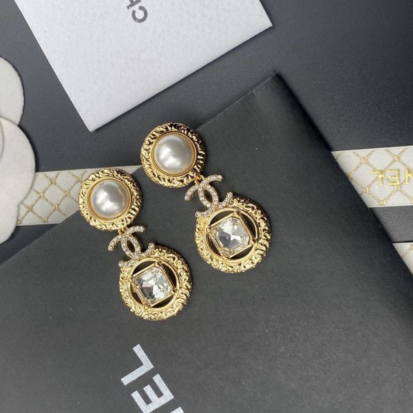 2 pearl and sparkling stone earrings gold tone for women 2799