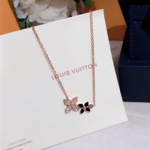 1 douple flowers necklace pink gold tone for women 2799