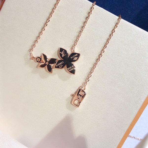 5 douple flowers necklace pink gold tone for women 2799