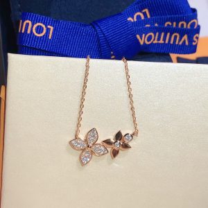 9 douple flowers necklace pink gold tone for women 2799