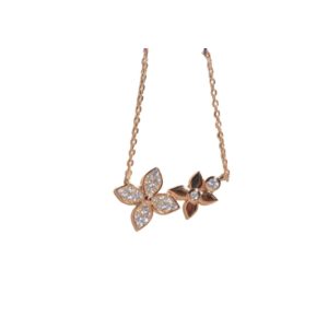 11 douple flowers necklace pink gold tone for women 2799