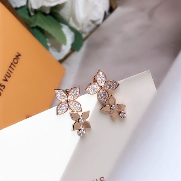 3 douple flowers earrings pink gold tone for women 2799