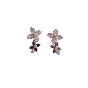 4 douple flowers earrings pink gold tone for women 2799