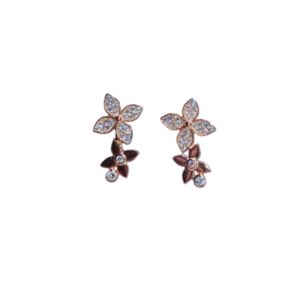 11 douple flowers earrings pink gold tone for women 2799