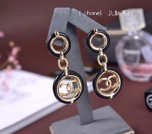 2-Black Border Round Earrings Gold Tone For Women   2799