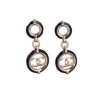 4-Black Border Round Earrings Gold Tone For Women   2799