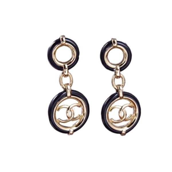 4 black border round earrings gold tone for women 2799