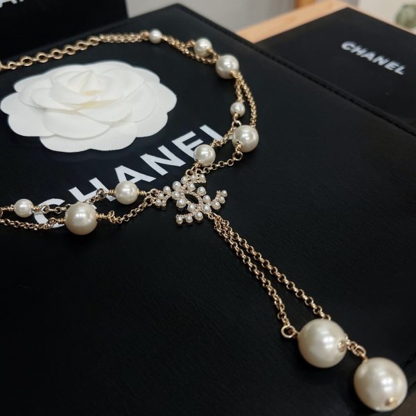 2 pearl and logo cc necklace gold tone for women 2799