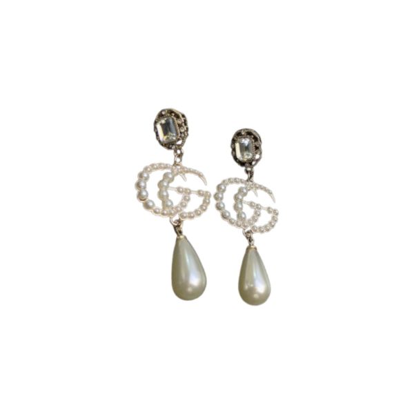 4 douple g pearl frame earrings gold tone for women 2799