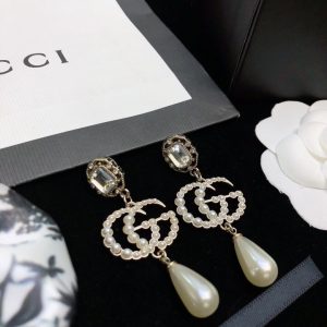 6 douple g pearl frame earrings gold tone for women 2799