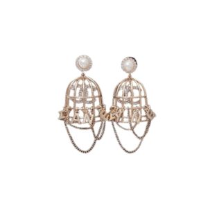 4 bird cage shape earrings gold tone for women 2799