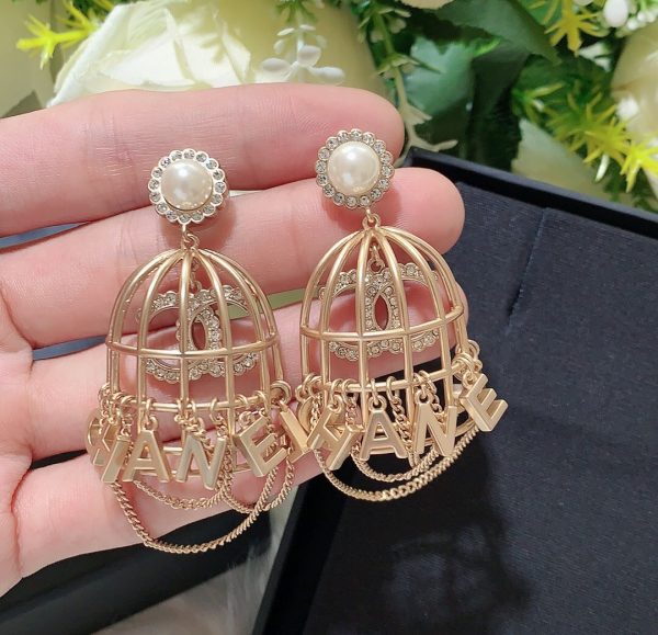5 bird cage shape earrings gold tone for women 2799