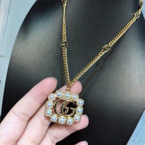 2-Mini Pearl Border Frame Pendant Necklace Gold Tone For Women   2799
