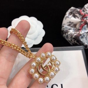 3-Mini Pearl Border Frame Pendant Necklace Gold Tone For Women   2799
