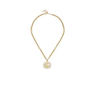 4-Mini Pearl Border Frame Pendant Necklace Gold Tone For Women   2799
