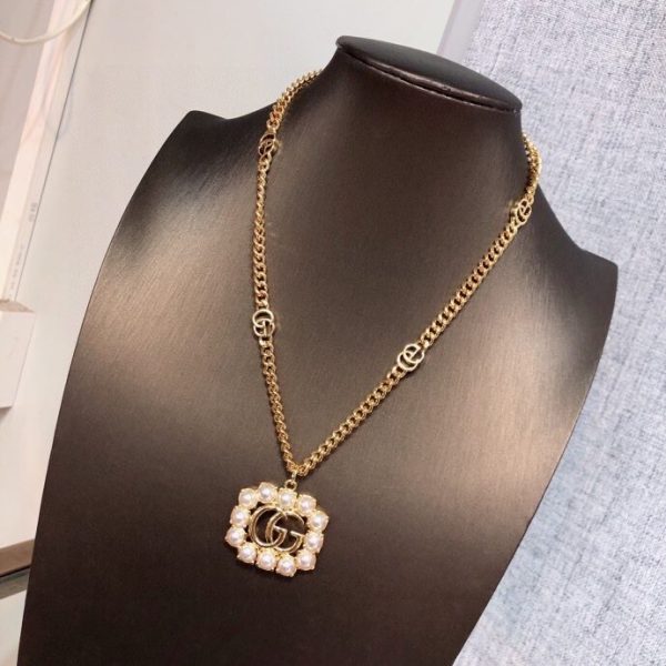 12 mini pearl border frame pendant necklace gold tone for women 2799