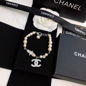2 dangling douple c pearl chain bracelet silver tone for women 2799