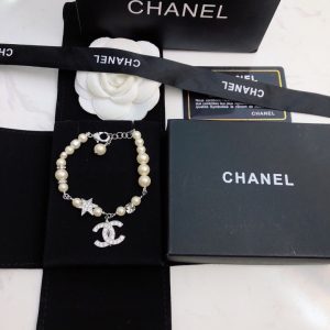 3 dangling douple c pearl chain bracelet silver tone for women 2799