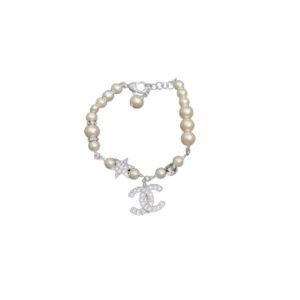 4 dangling douple c pearl chain bracelet silver tone for women 2799