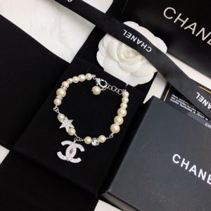 8 dangling douple c pearl chain bracelet silver tone for women 2799