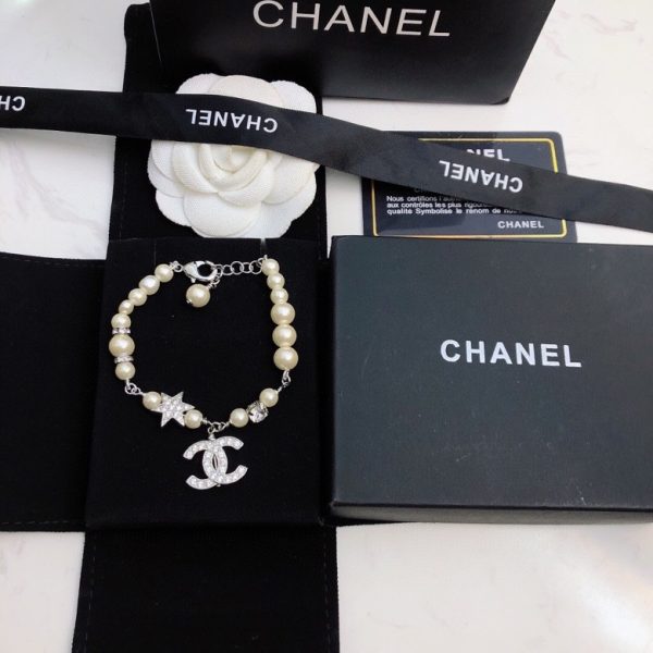 10 dangling douple c pearl chain bracelet silver tone for women 2799