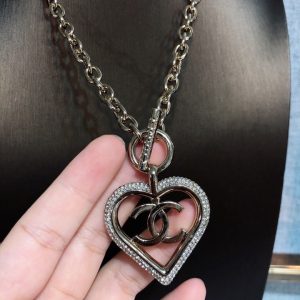 2-Big Heart Frame Necklace Gold Tone For Women   2799