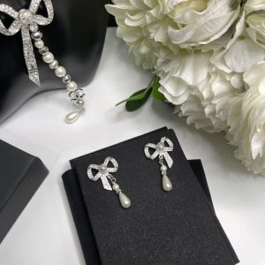 bow shape earrings silver tone for women 2799