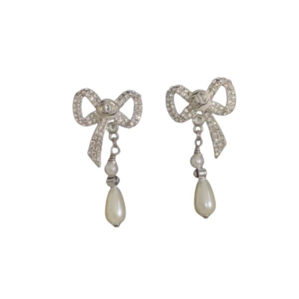 4 bow shape earrings silver tone for women 2799