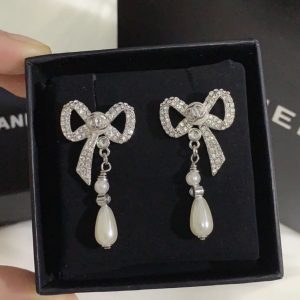 5 bow shape earrings silver tone for women 2799