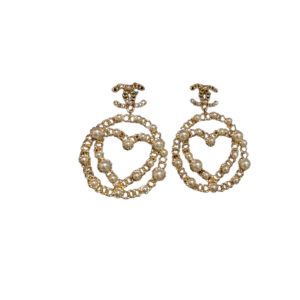 4-Heart In Circle Frame Chain Earrings Gold Tone For Women   2799