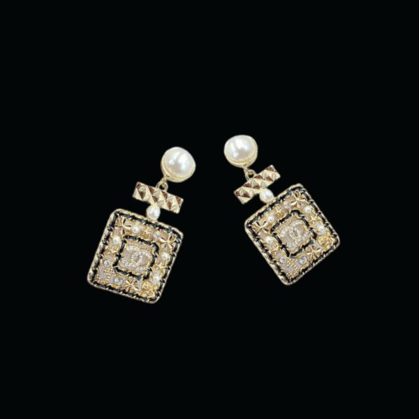 Douple Black Bproject Square Frame Earrings Gold Tone For Women   2799