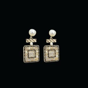 2-Douple Black Border Square Frame Earrings Gold Tone For Women   2799