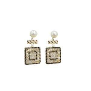 4-Douple Black Border Square Frame Earrings Gold Tone For Women   2799