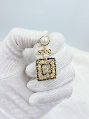 7 douple black border square frame earrings gold tone for women 2799