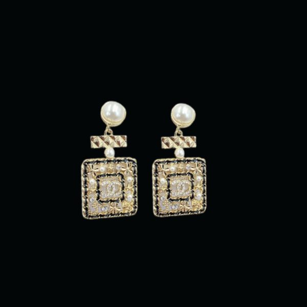 9 douple black border square frame earrings gold tone for women 2799