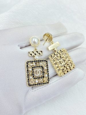 13 douple black border square frame earrings gold tone for women 2799