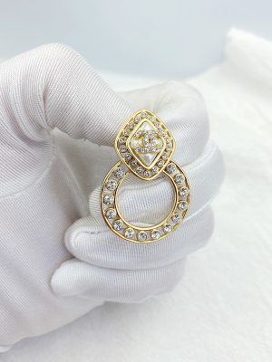 sparkling stone border earrings gold tone for women 2799