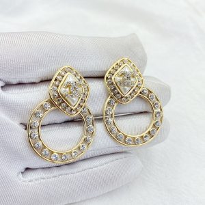 2 sparkling stone border earrings gold tone for women 2799