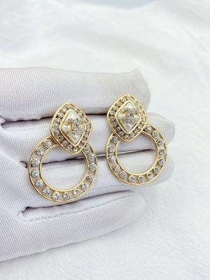 2 sparkling stone border earrings gold tone for women 2799