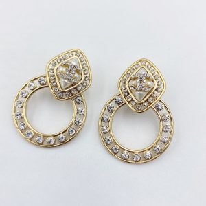 5 sparkling stone border earrings gold tone for women 2799