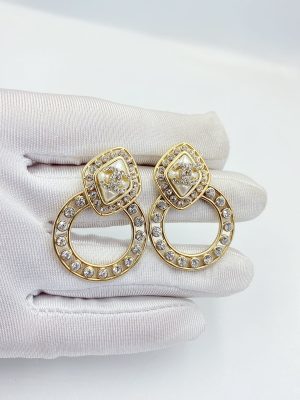 12 sparkling stone border earrings gold tone for women 2799