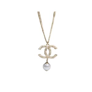 4 dangling douple c with pearl necklace gold tone for women 2799