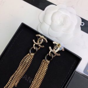 2-Chain Long Shape Earrings Gold Tone For Women   2799