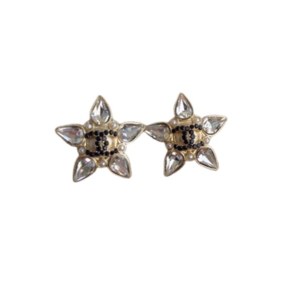 4 crystal five petals flower earrings gold tone for women 2799