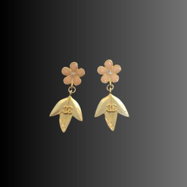2 dangling triple leaf earrings gold tone for women 2799