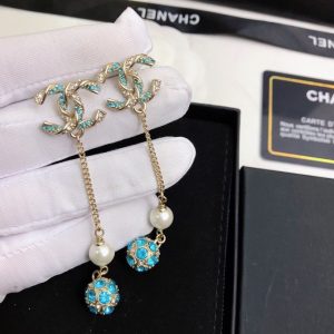 2 pearl long earrings jade green for women 2799