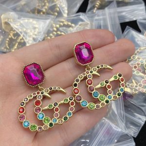diamond gg earrings pink for women 2799